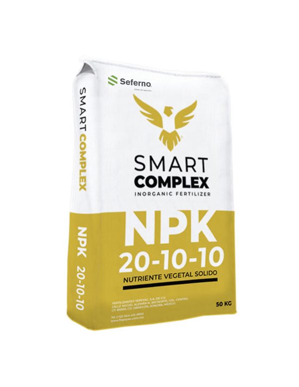 Complejo químico Seferno 20 10 10 rico en nitrógeno en forma granulada. Por alto contenido en nitrógeno, y medio en fósforo y potasio, es adecuado para aplicaciones directas de “arranque” o “fondo”, en todo tipo de suelos y cultivos sensibles a cloruros.