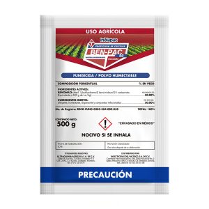 Seferno fungicida Ben-pac 50 sistémico con acción curativa y preventiva que es absorbido por la planta y traslocado principalmente en forma acropétala.