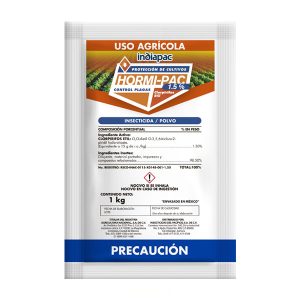 Seferno insecticida Hormi-Pac organofosfatos que actúa por contacto, ingestión e inhalación. Está formulado como polvo y viene listo para aplicarse al follaje del cultivo en forma de espolvoreo.