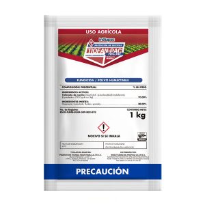 Seferno fungicida Tiofan-Pac que tiene acción preventiva y en menor medida curativa, sobre enfermedades producidas por hongos endo y ectoparásitos. Actúa impidiendo el crecimiento miceliar y la germinación de conidias.