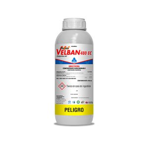 Seferno insecticida VELBAN 480 con triple acción: de contacto, ingestión e inhalación, con un amplio espectro de control sobre las larvas y adultos del insecto plaga.